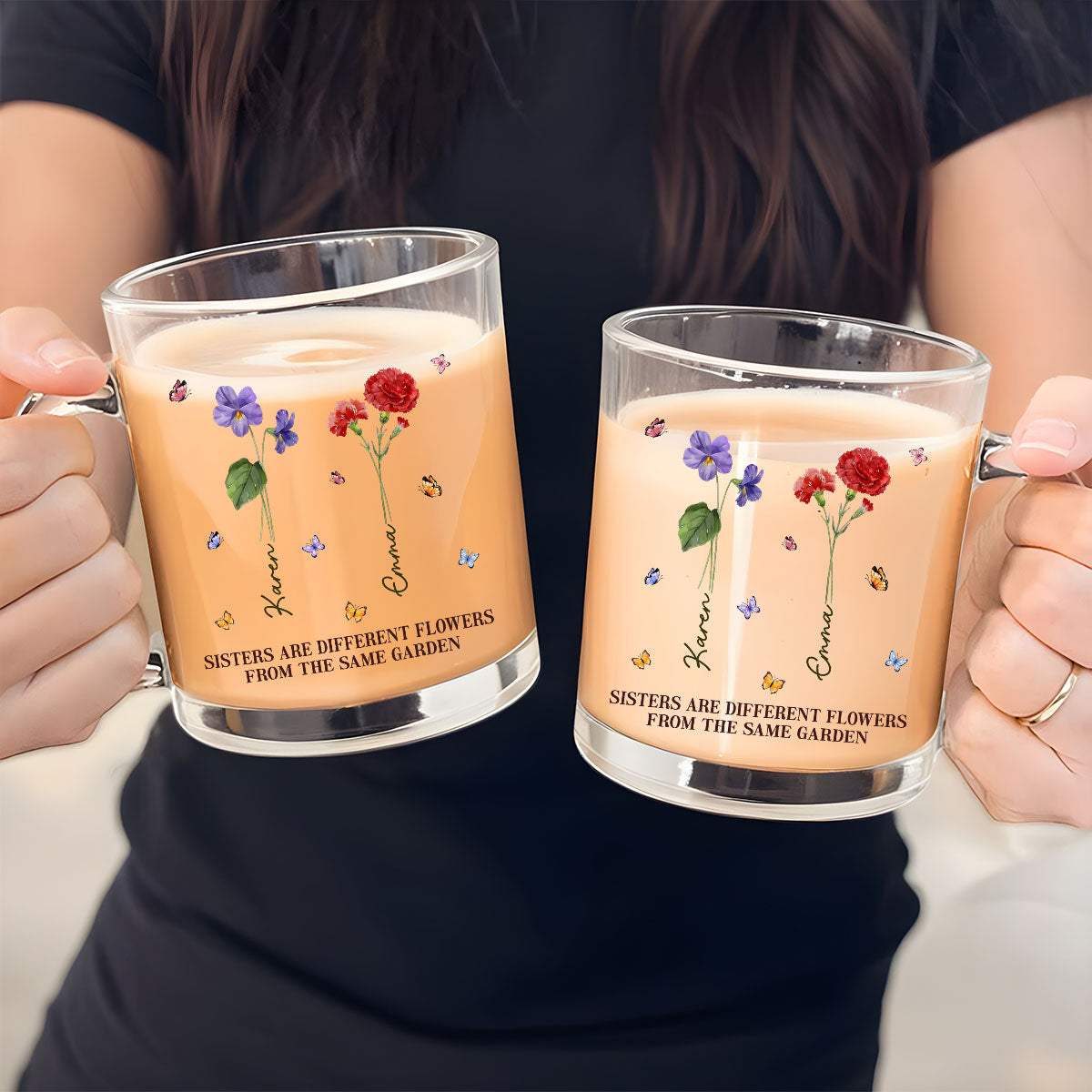 Sisters Are Different Flowers From The Same Garden - Personalized Custom Glass Mug