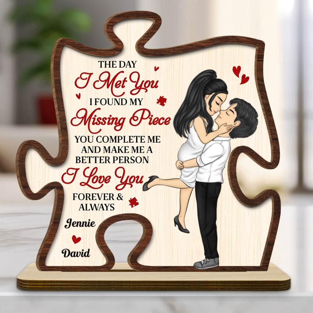 The Day I Met You - Personalized Custom 2-Layer Wood Plaque With Flat Base