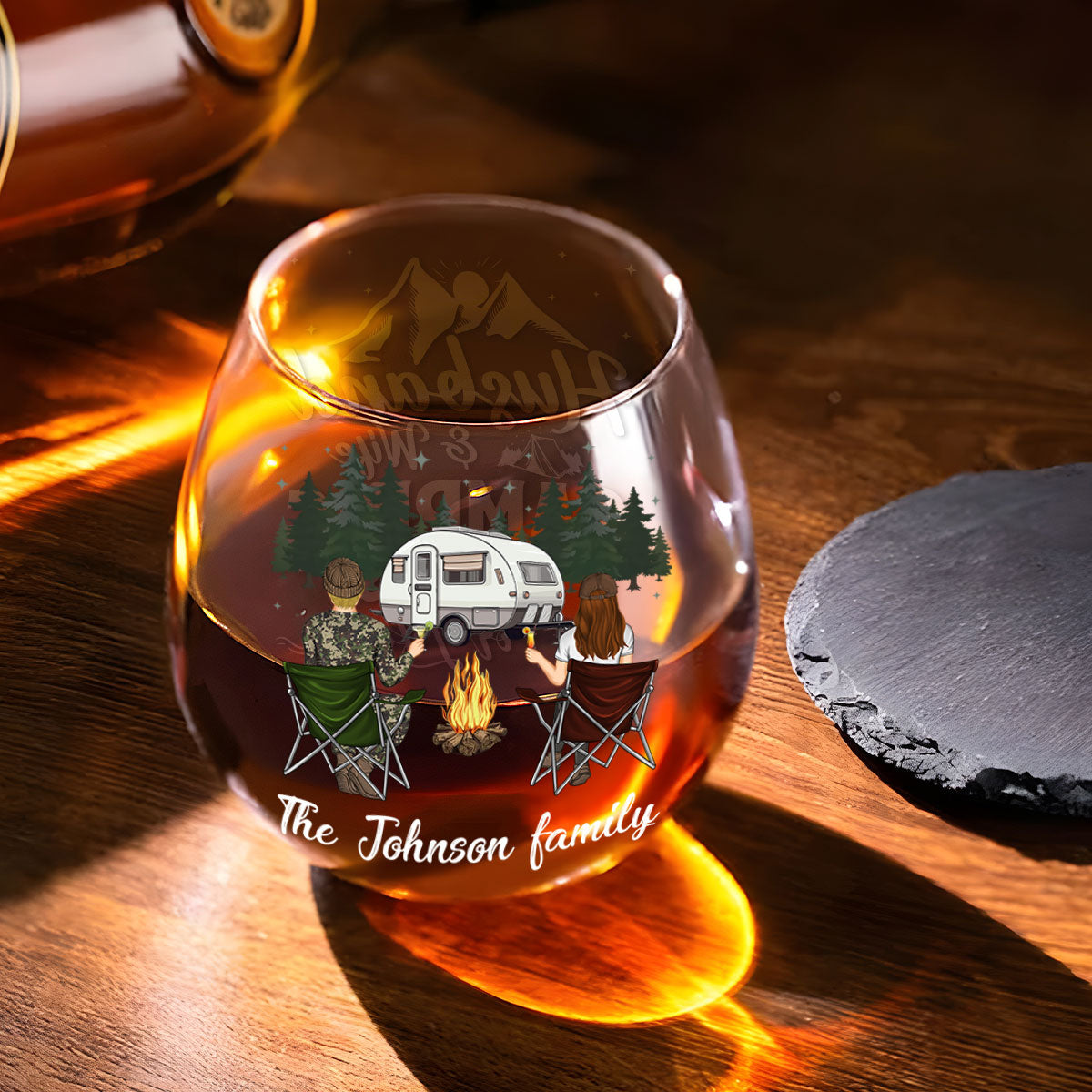 Camping Couple Husband And Wife - Personalized Custom Wine Glass