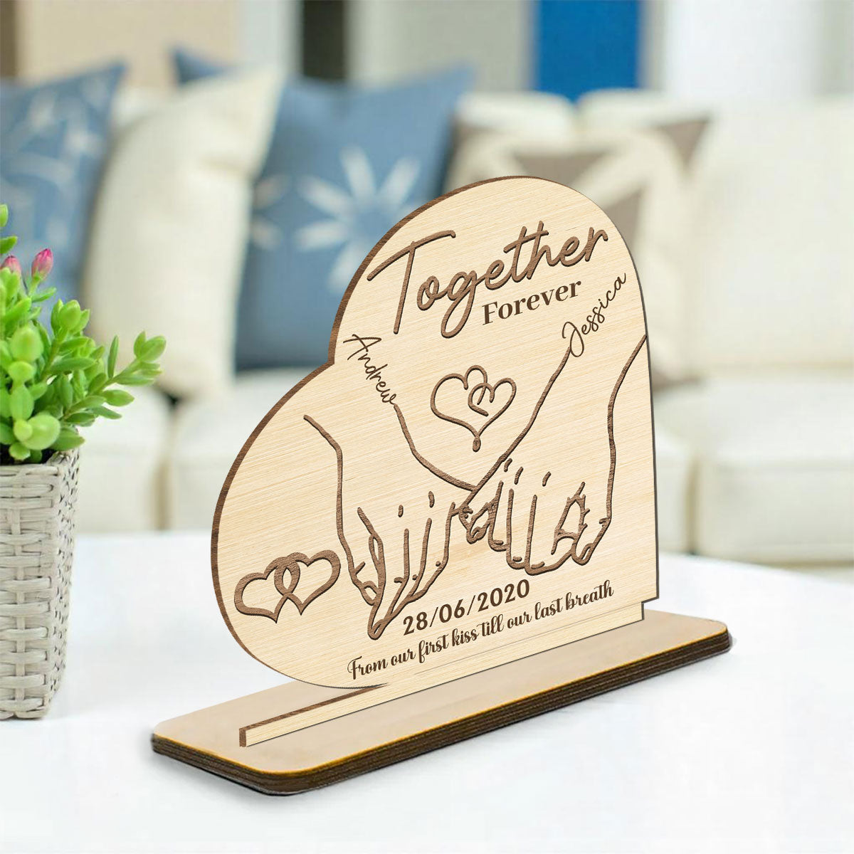 Together Forever Ver 2 - Personalized Custom 2-Layer Wood Plaque With Flat Base