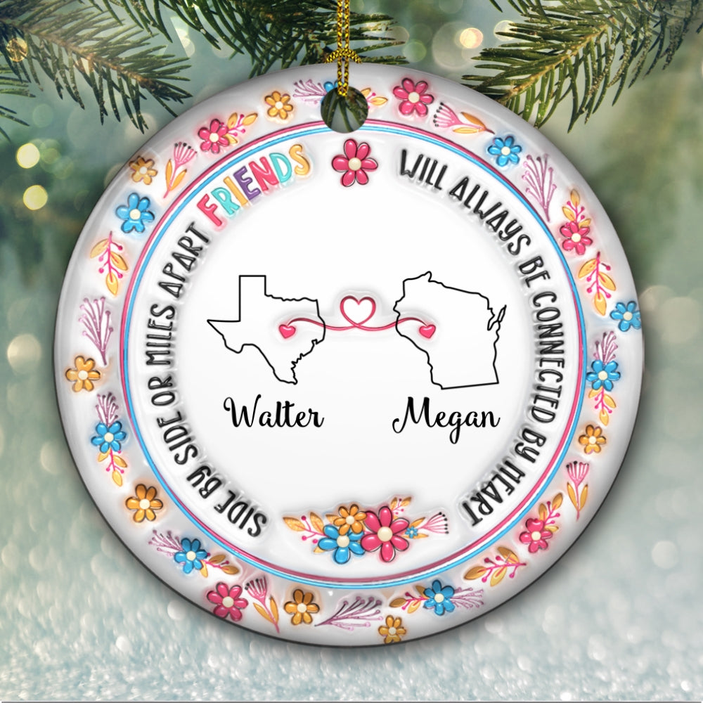 Sisters Will Always Be Connected By Heart - Personalized Custom 3D Inflated Effect Ceramic Ornament