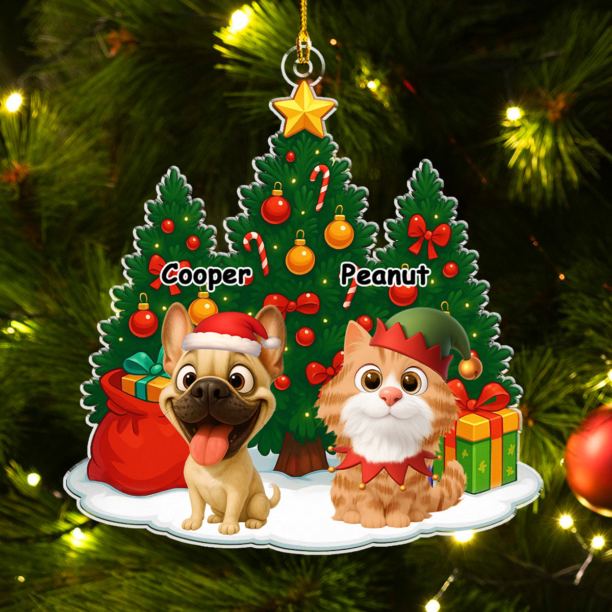 Pet Under Christmas Tree - Personalized Custom Acrylic Ornament