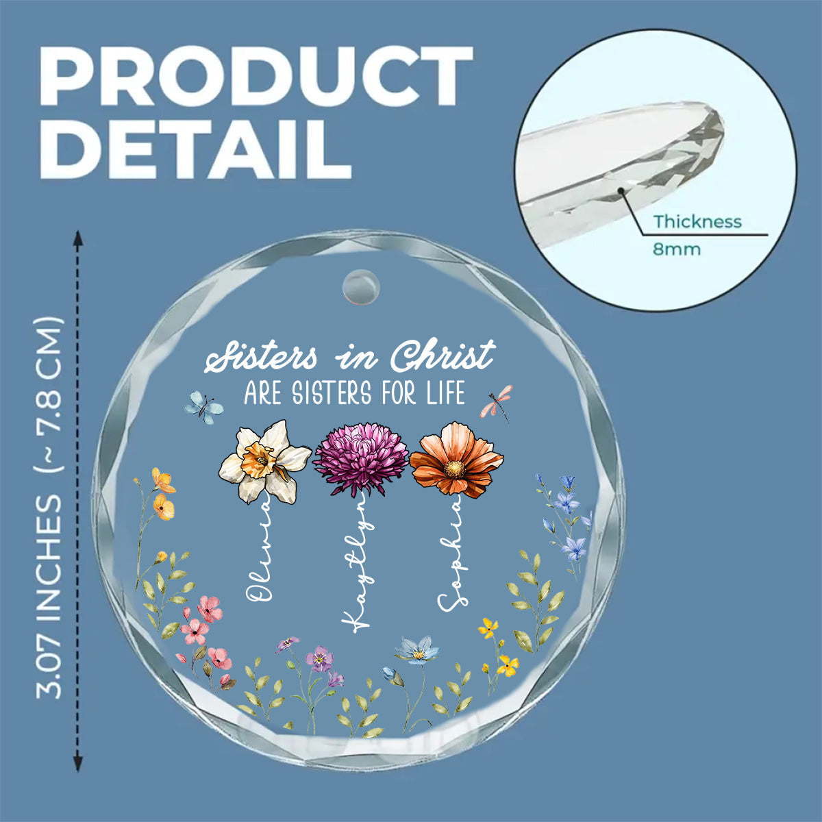 Christ Makes Sisters For Eternity -  Personalized Custom Glass Ornament