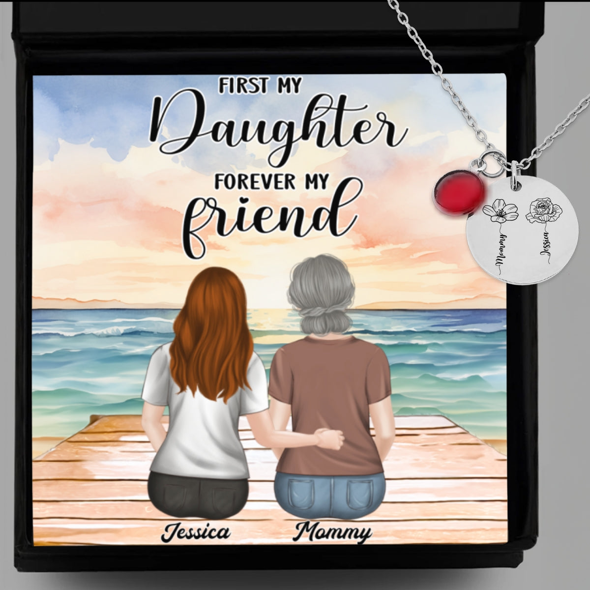 From Daughter To Forever Friend - Personalized Custom Birthstone Necklace With Message Card