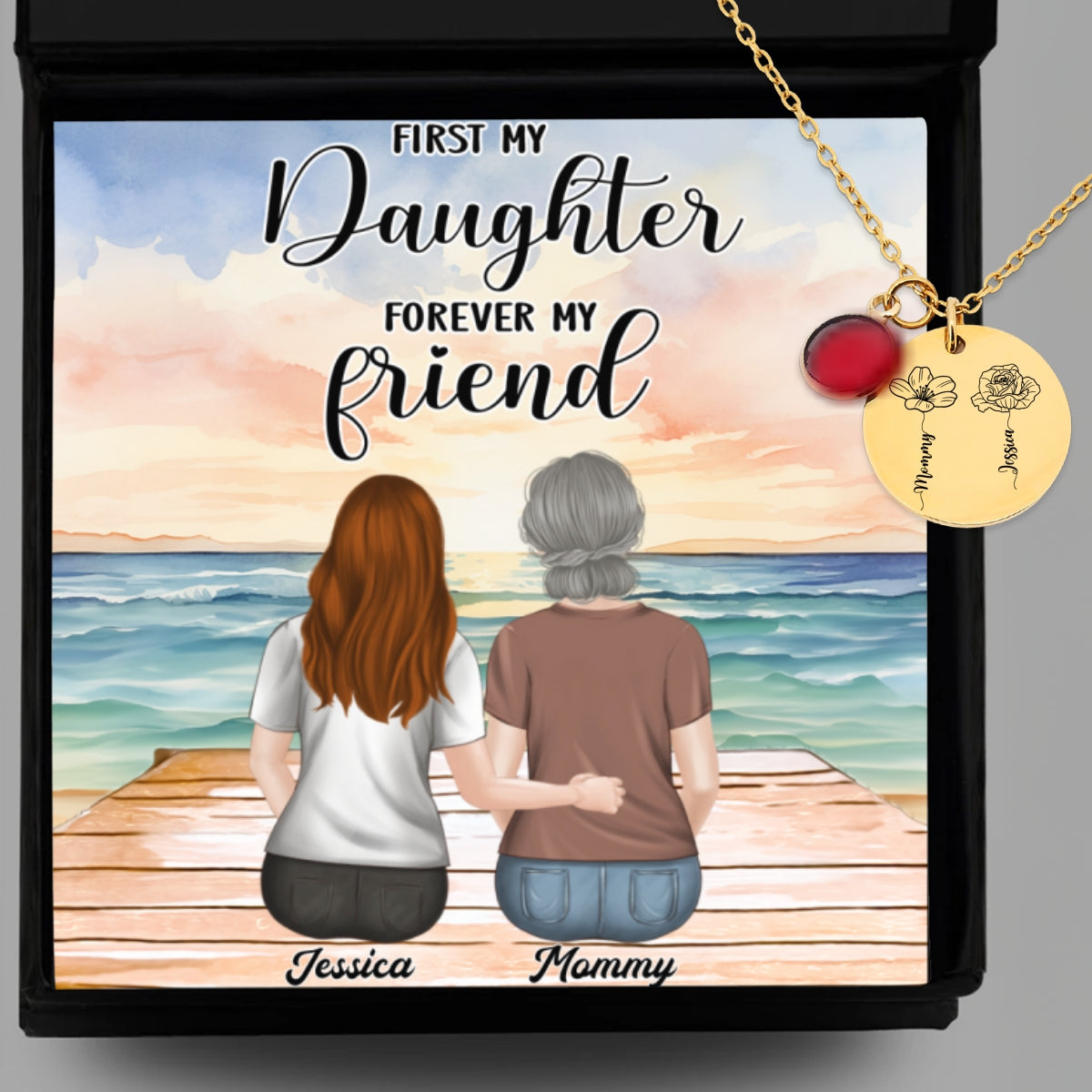 From Daughter To Forever Friend - Personalized Custom Birthstone Necklace With Message Card