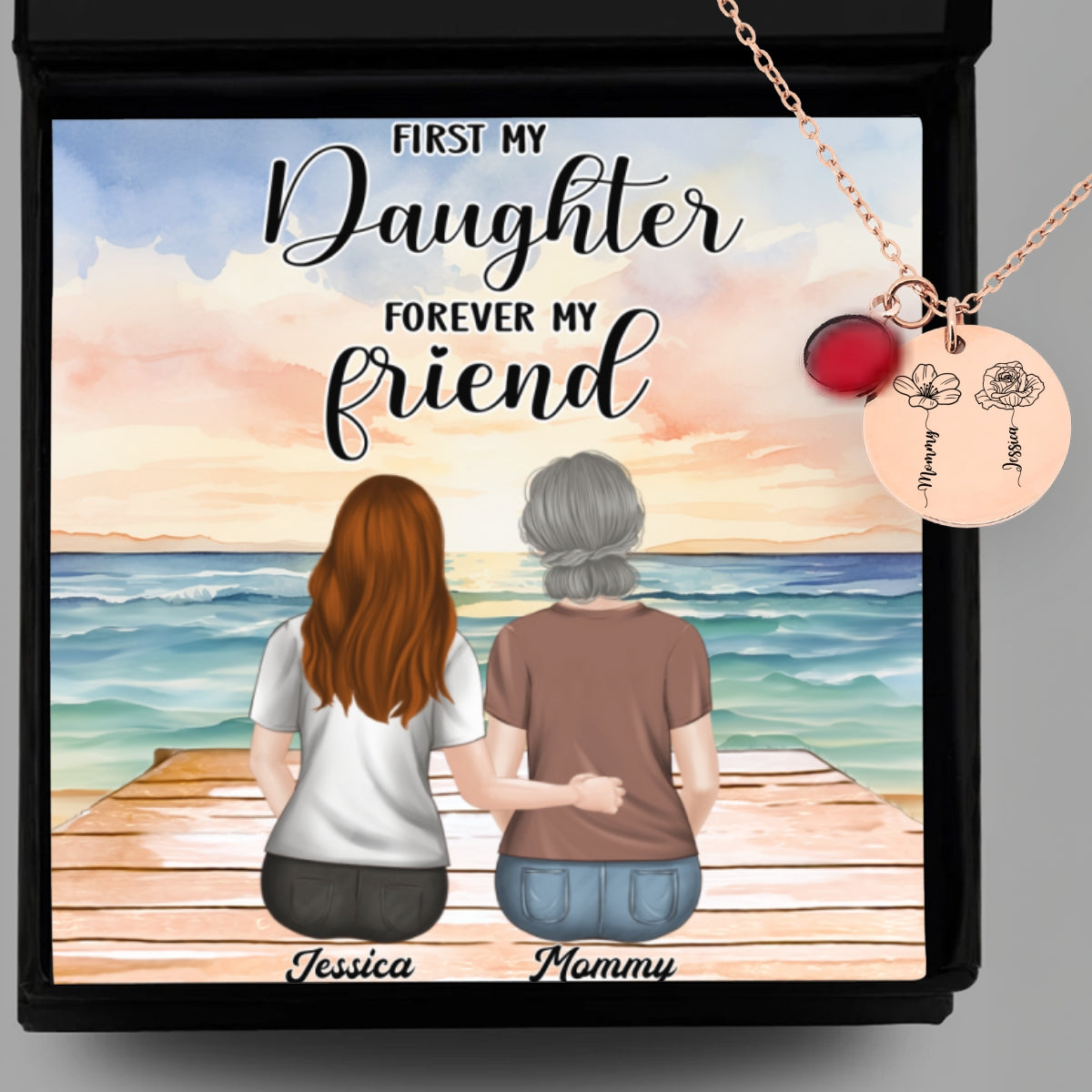 From Daughter To Forever Friend - Personalized Custom Birthstone Necklace With Message Card