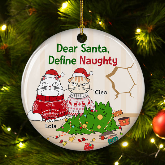 Santa Define Naughty Cats - Personalized Custom Ceramic Ornament