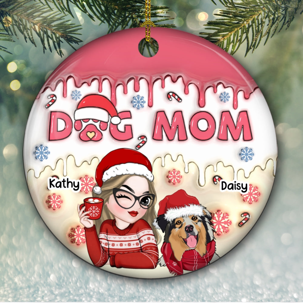 Dog Mom Happy Pawlidays - Personalized Custom 3D Inflated Effect Ceramic Ornament