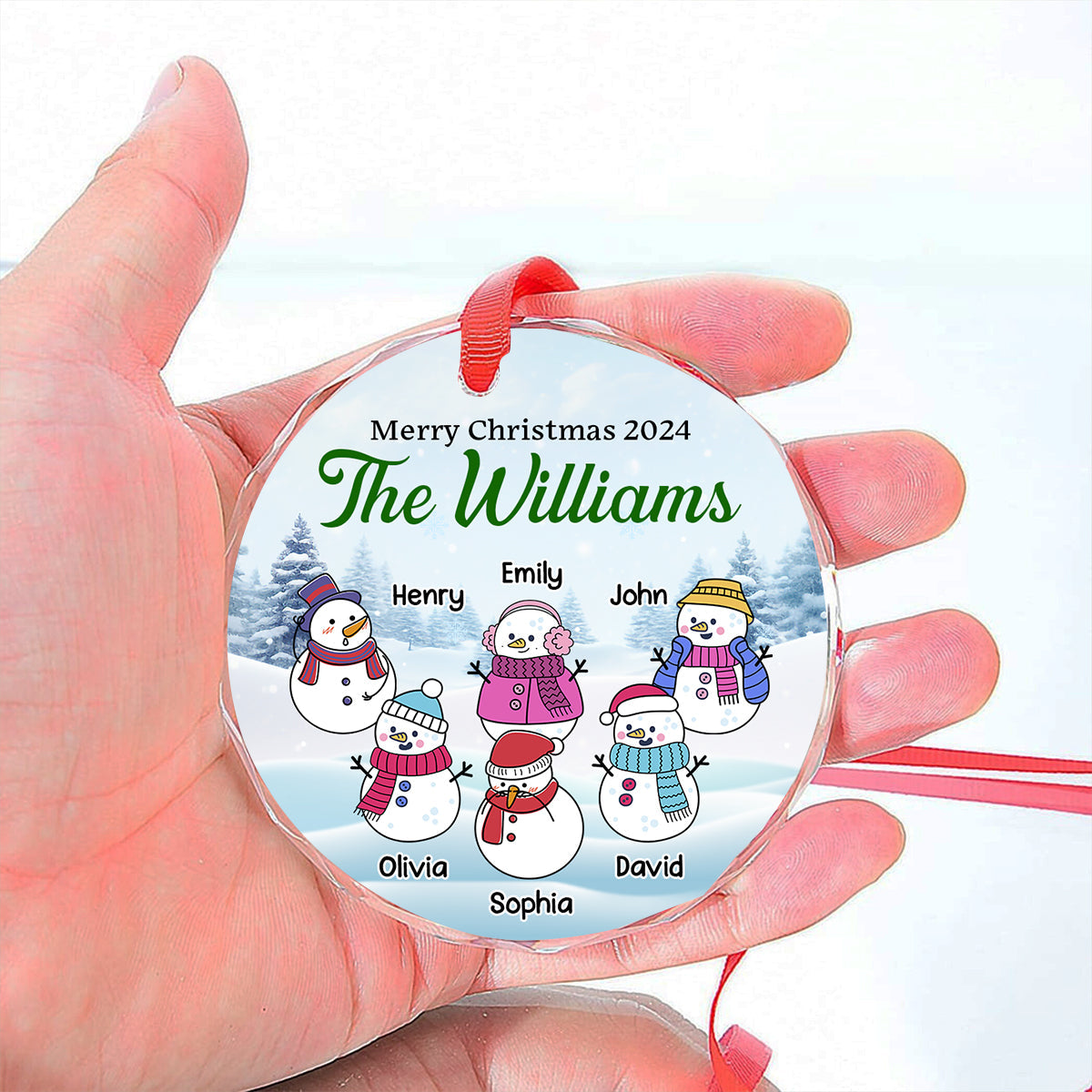 Snowman Christmas Family - Personalized Custom Glass Ornament