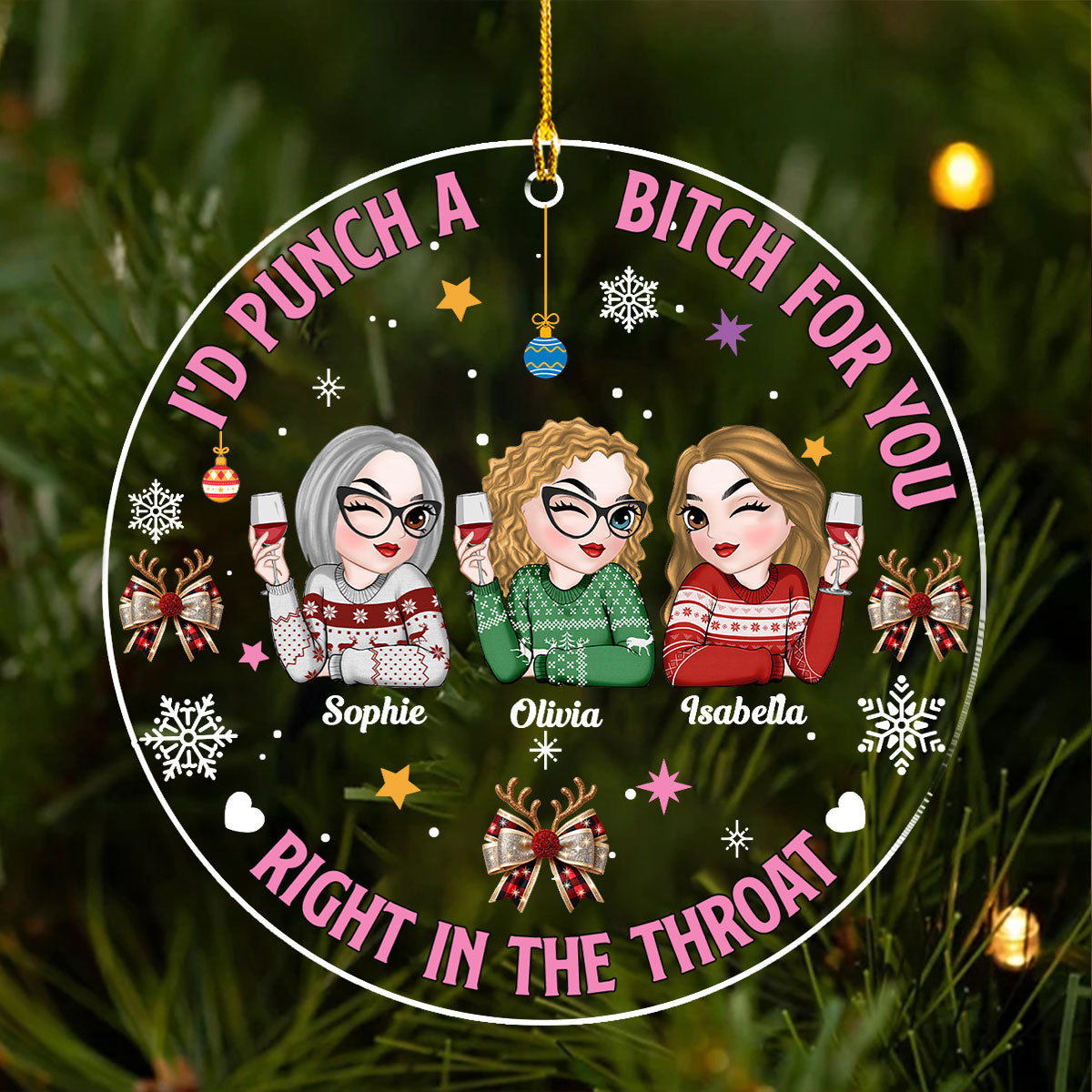 Punch Bitch For You Besties - Personalized Custom Acrylic Ornament