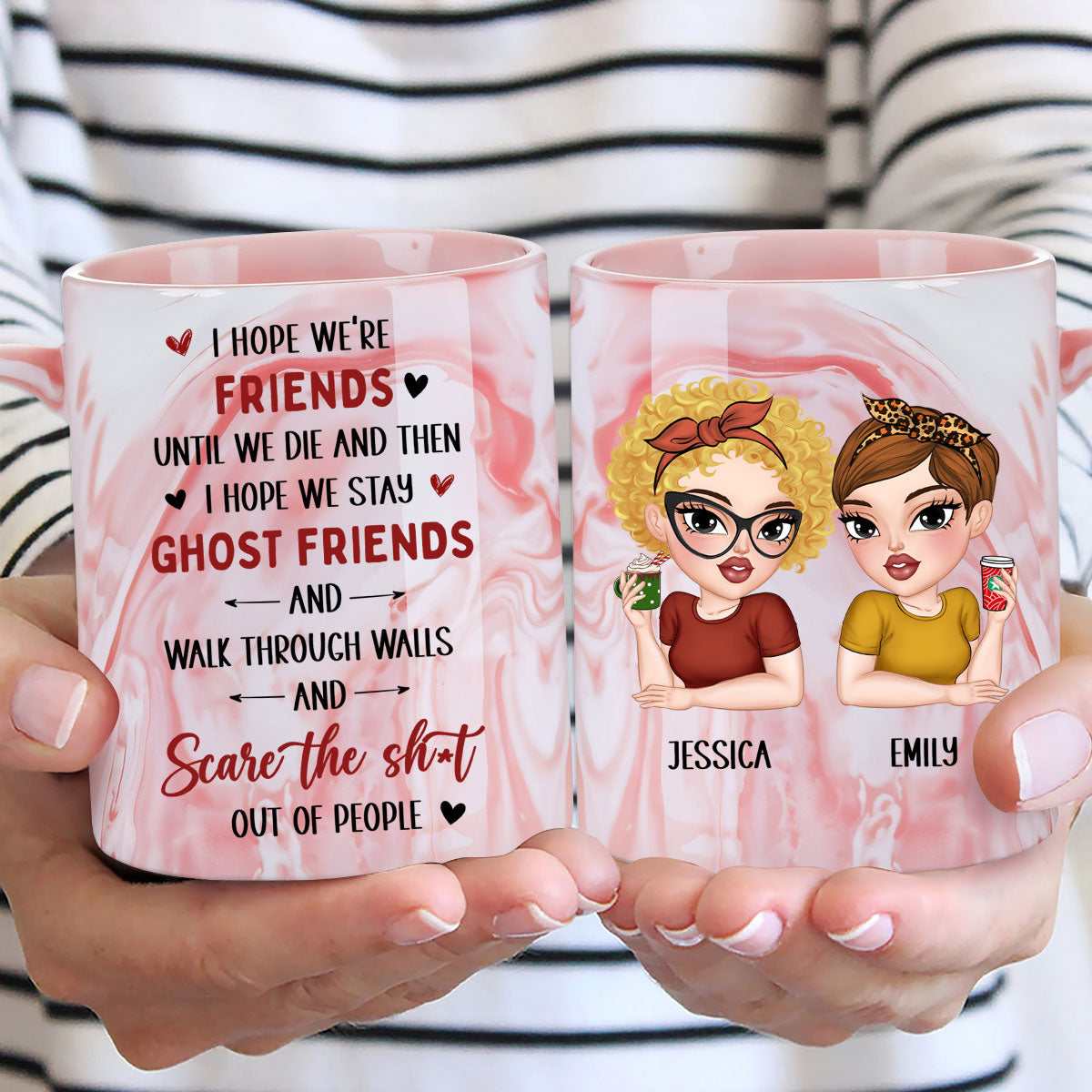 I Hope We Stay Ghost Friends - Personalized Custom Pink Marble Mug