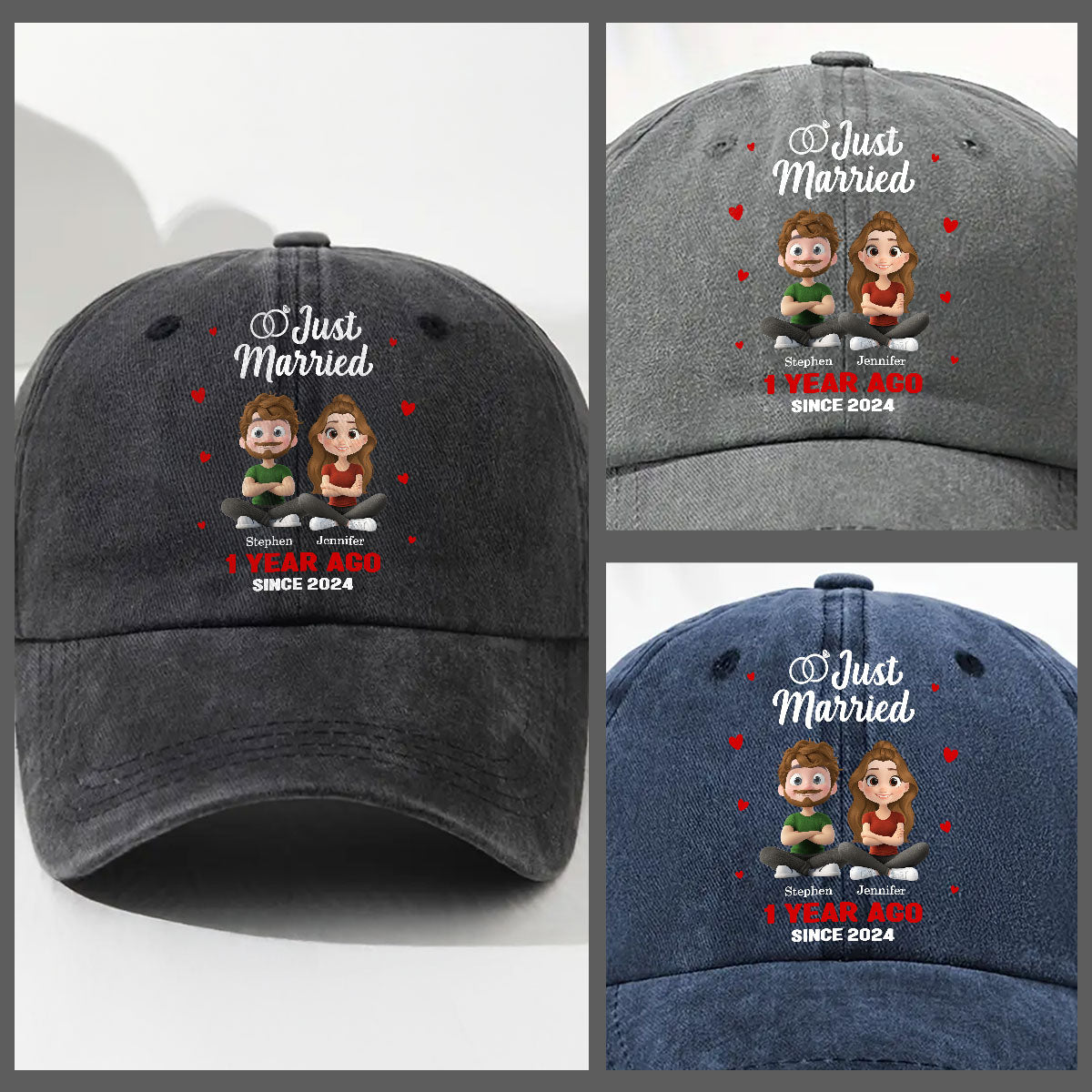 We Just Married - Personalized Custom Vintage Washed Denim Cap