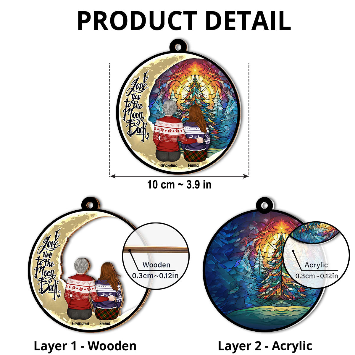 Grandma Grandkid To The Moon - Personalized Custom Suncatcher Ornament