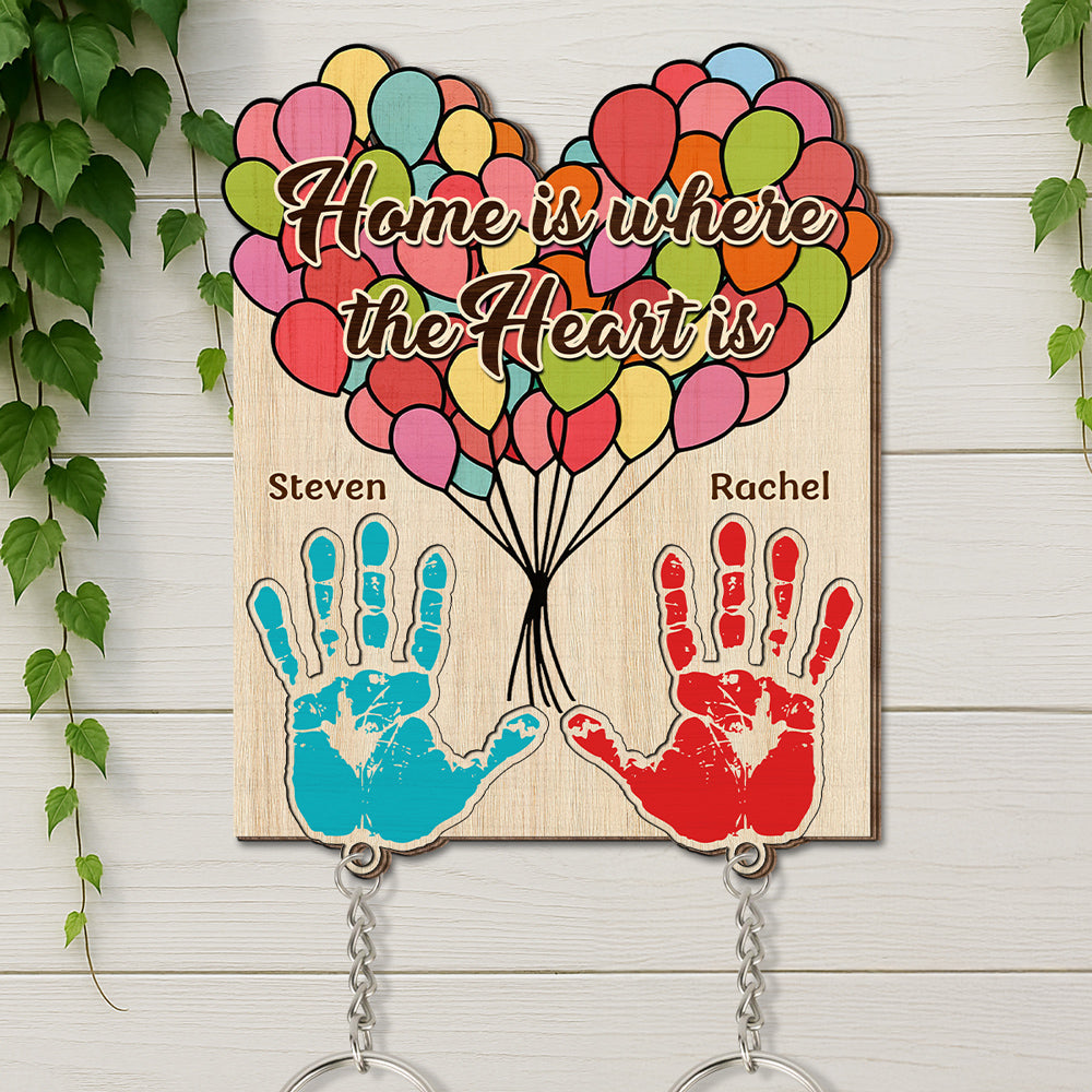 Home Is Where The Heart Is - Personalized Custom Wooden Key Holder With Keychain