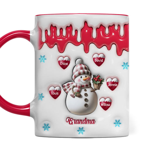 Snowman Grandma And Grandkids - Personalized Custom 3D Inflated Effect Accent Mug