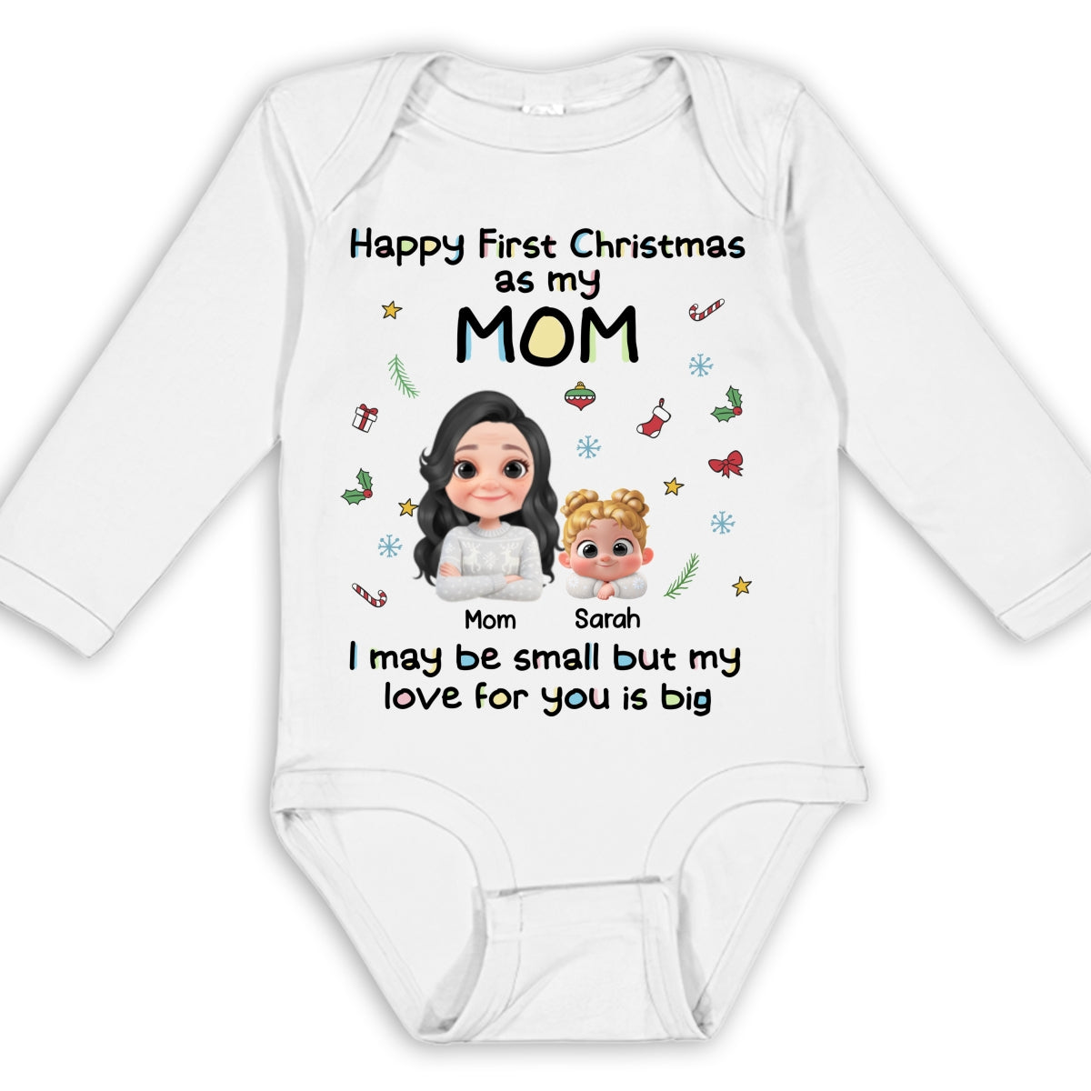 First Christmas With Mom -  Personalized Custom Long Sleeve Baby Onesie