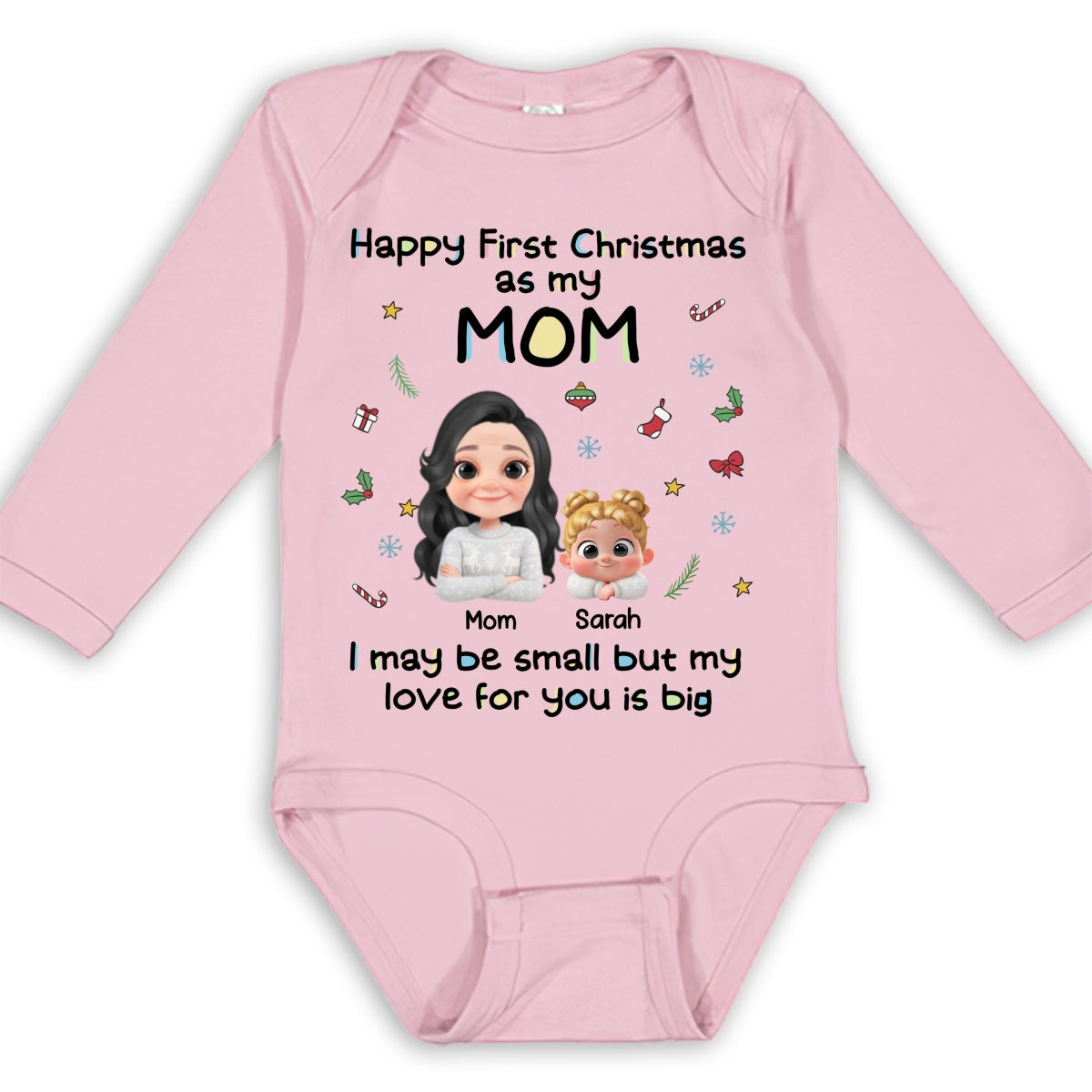 First Christmas With Mom -  Personalized Custom Long Sleeve Baby Onesie