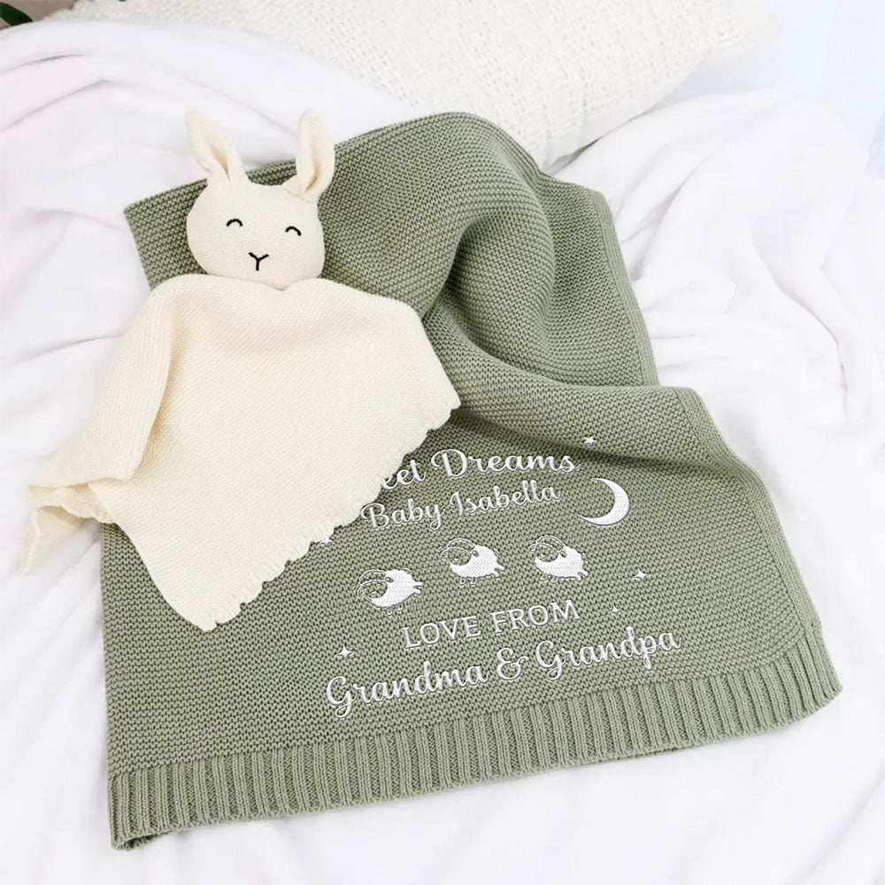 Love From Grandma - Personalized Custom Embroidered Knitted Baby Blanket