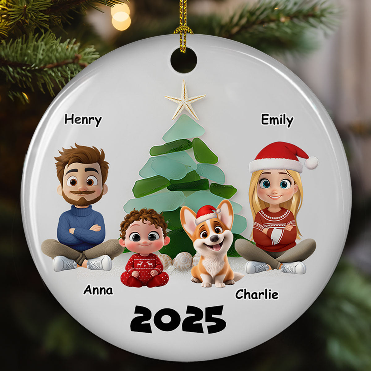 Family Sea Glass Christmas Tree - Personalized Custom Ceramic Ornament