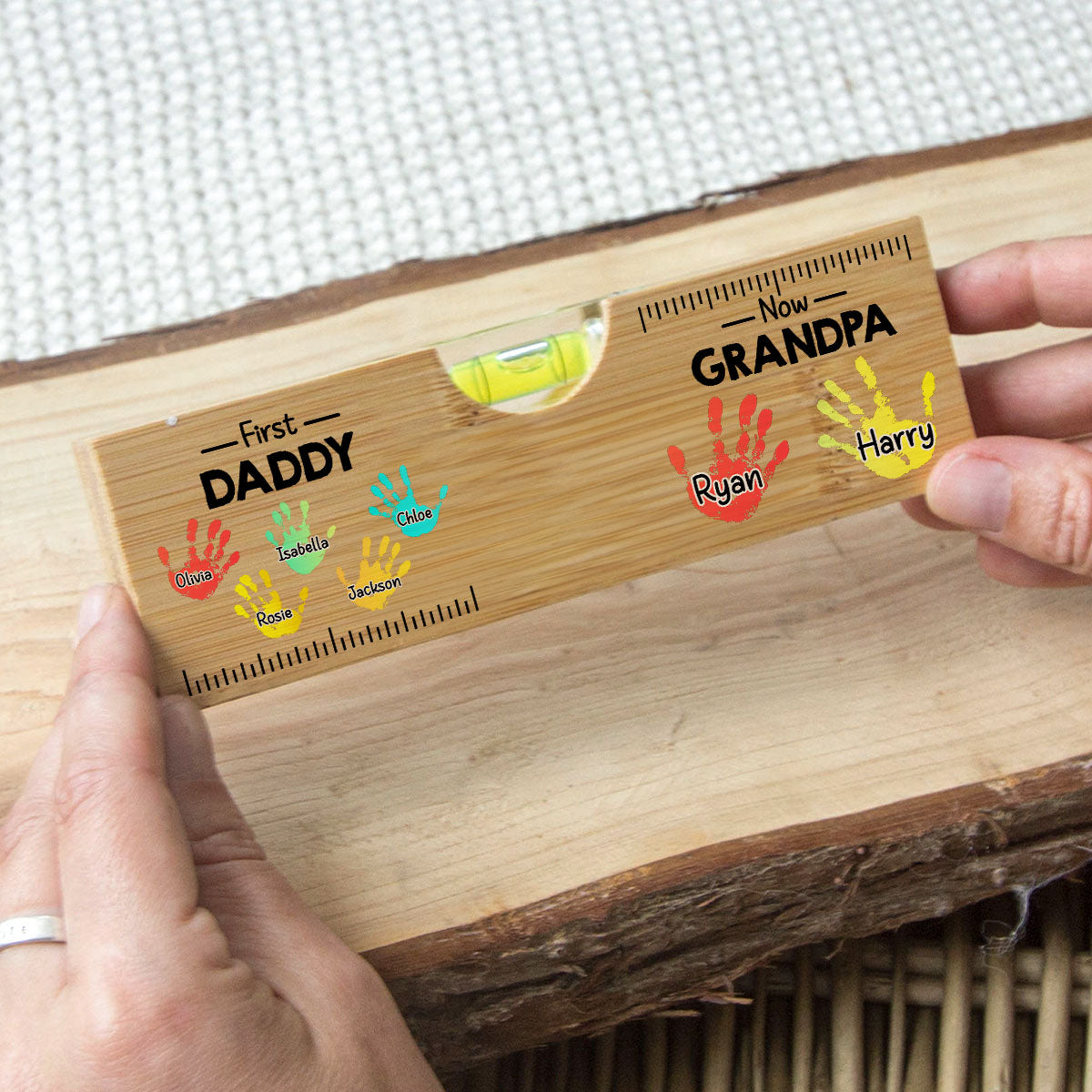 First Dad Now Grandpa - Personalized Custom Wooden Spirit Level Bottle Opener