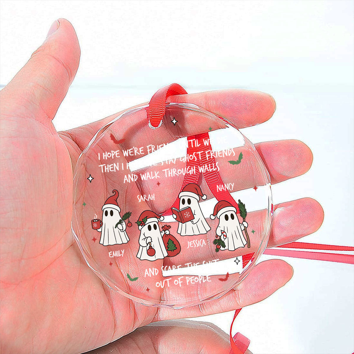 Ghost Friends Forever Stay Together - Personalized Custom Glass Ornament