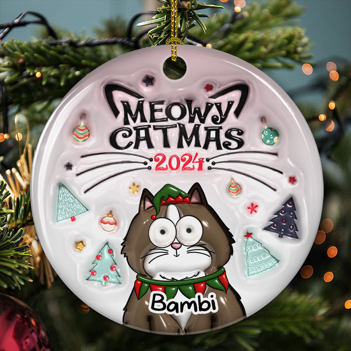 Meowy Catmas - Personalized Custom 3D Inflated Effect Ceramic Ornament
