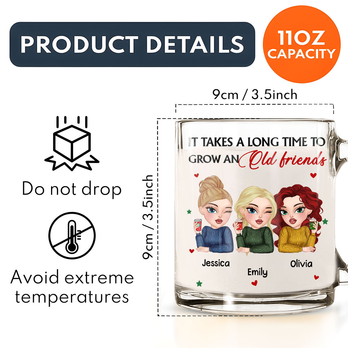 It Takes A Long Time To Grow Old Friends - Personalized Custom Glass Mug