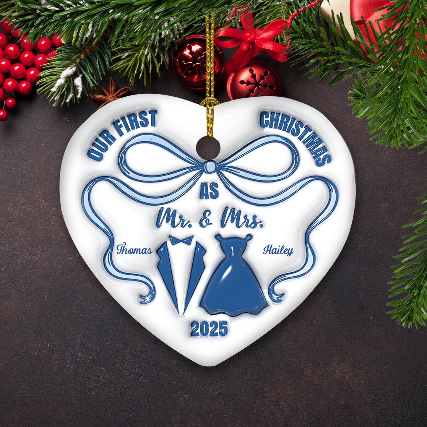 Mr And Mrs Blue - Personalized Custom 3D Inflated Effect Ceramic Ornament
