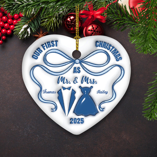 Mr And Mrs Blue - Personalized Custom 3D Inflated Effect Ceramic Ornament