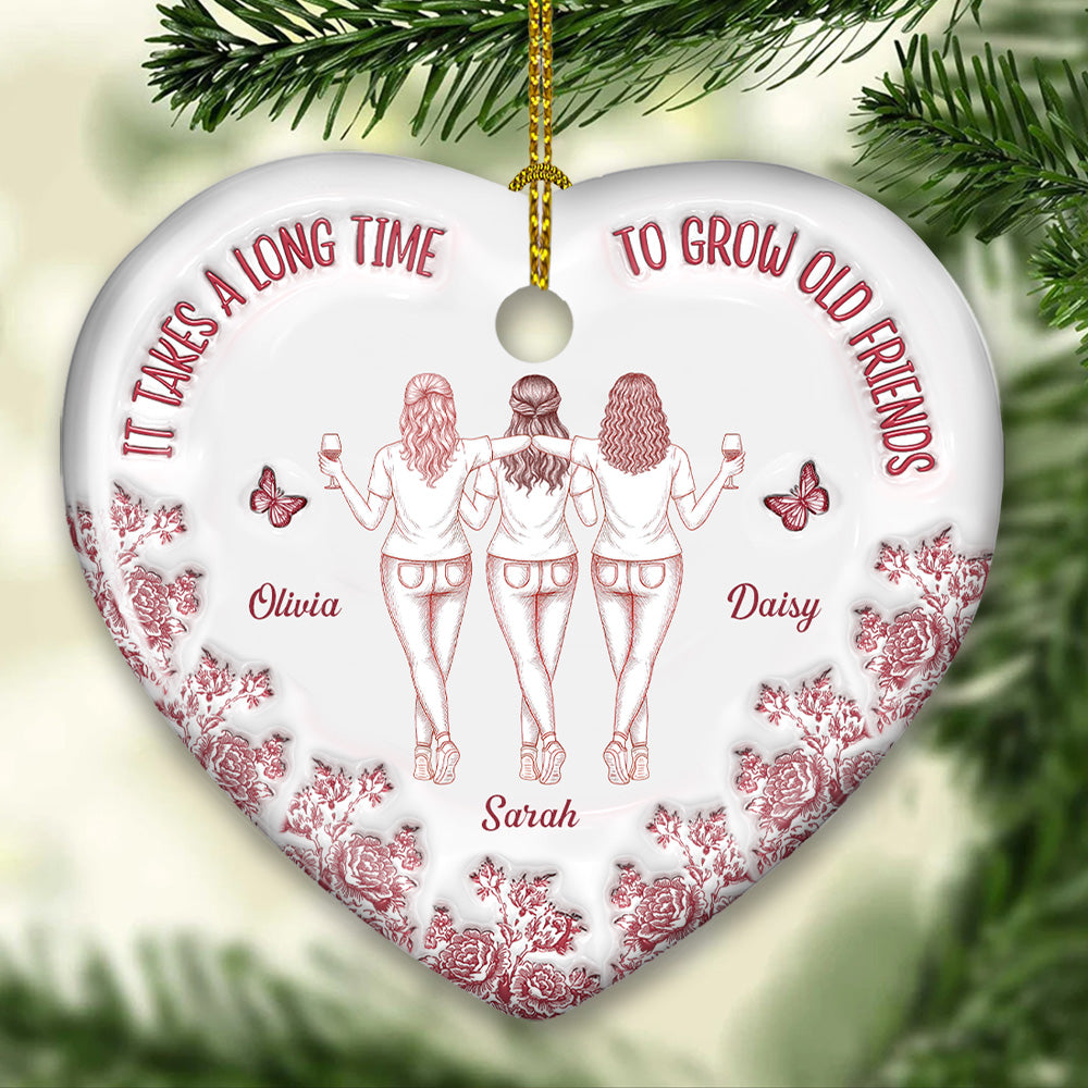 Old Friends Grow Together - Personalized Custom 3D Inflated Effect Ceramic Ornament