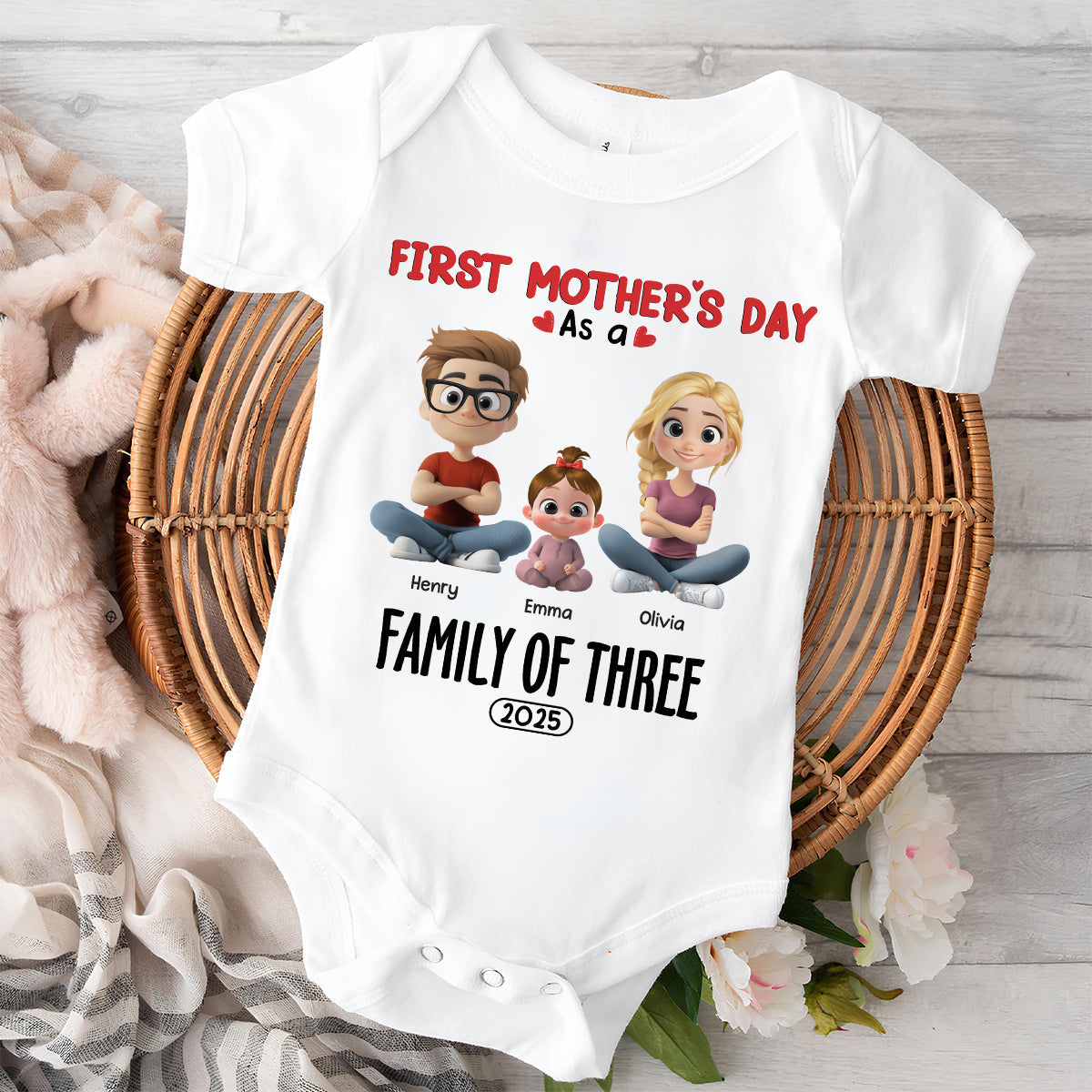 Family Of Three - Personalized Custom T-shirt And Onesie