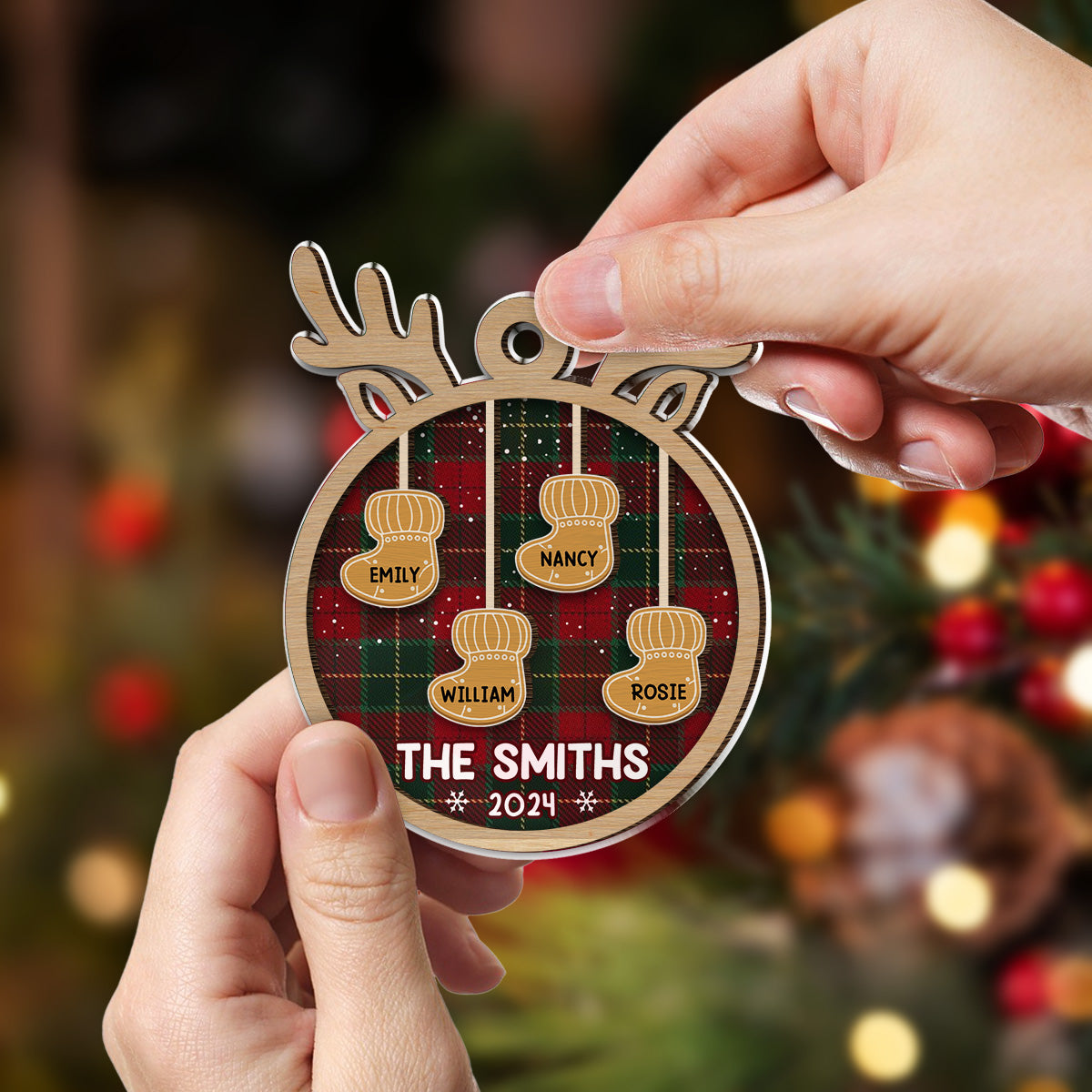 Ginger Family Christmas - Personalized Custom Wood And Acrylic Ornament