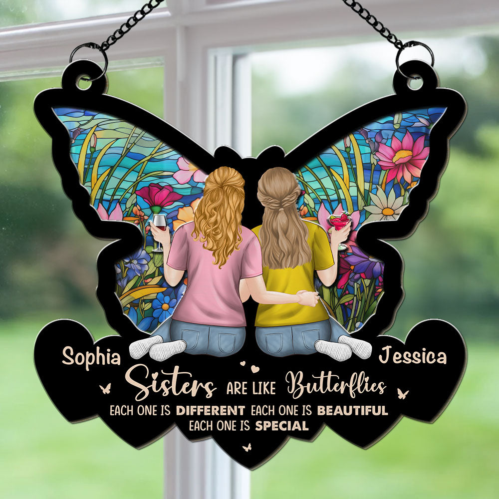 Special Sisters Like Butterflies - Personalized Custom Suncatcher