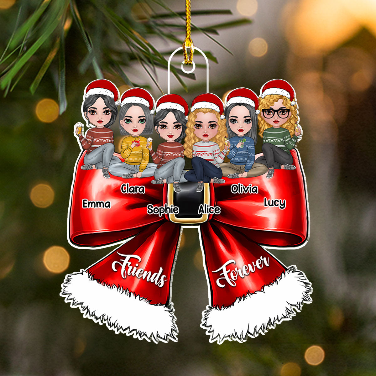 Bestie Sitting On Bowtie - Personalized Custom Acrylic Ornament