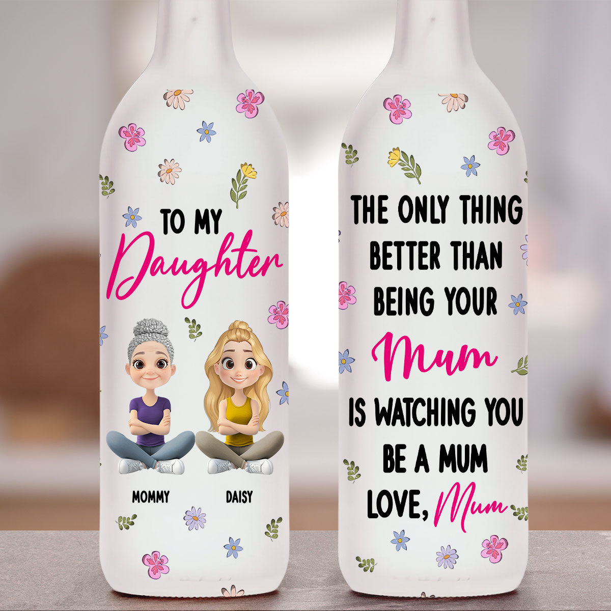 Mom And Daughter Together - Personalized Custom Bottle Lamp