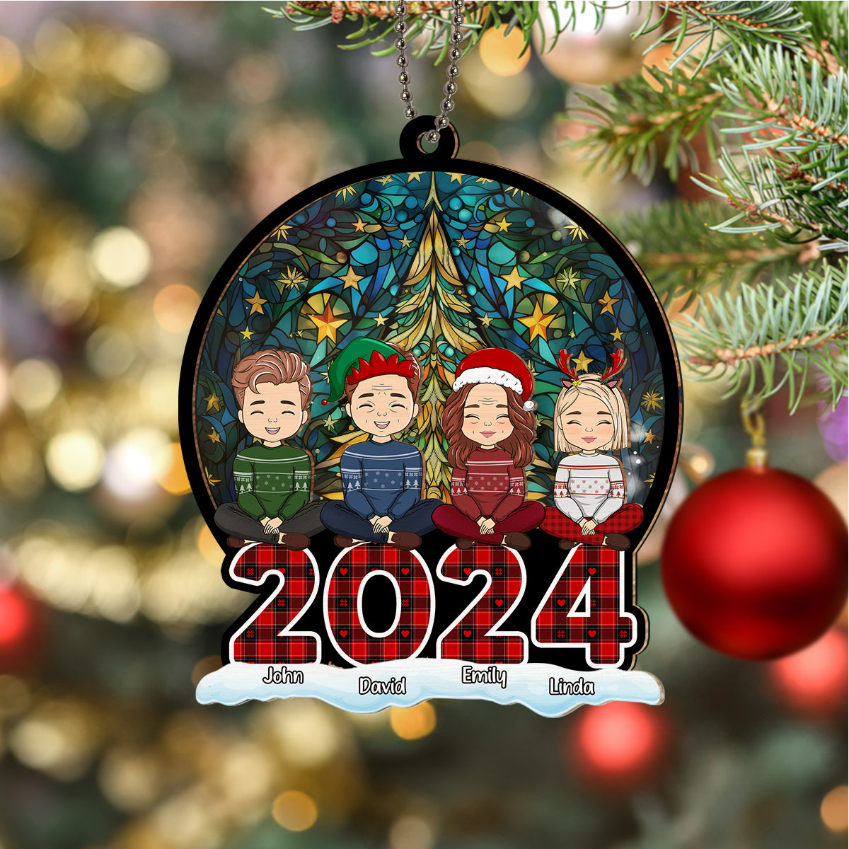 Christmas Is A Time For Family - Personalized Custom Suncatcher Ornament