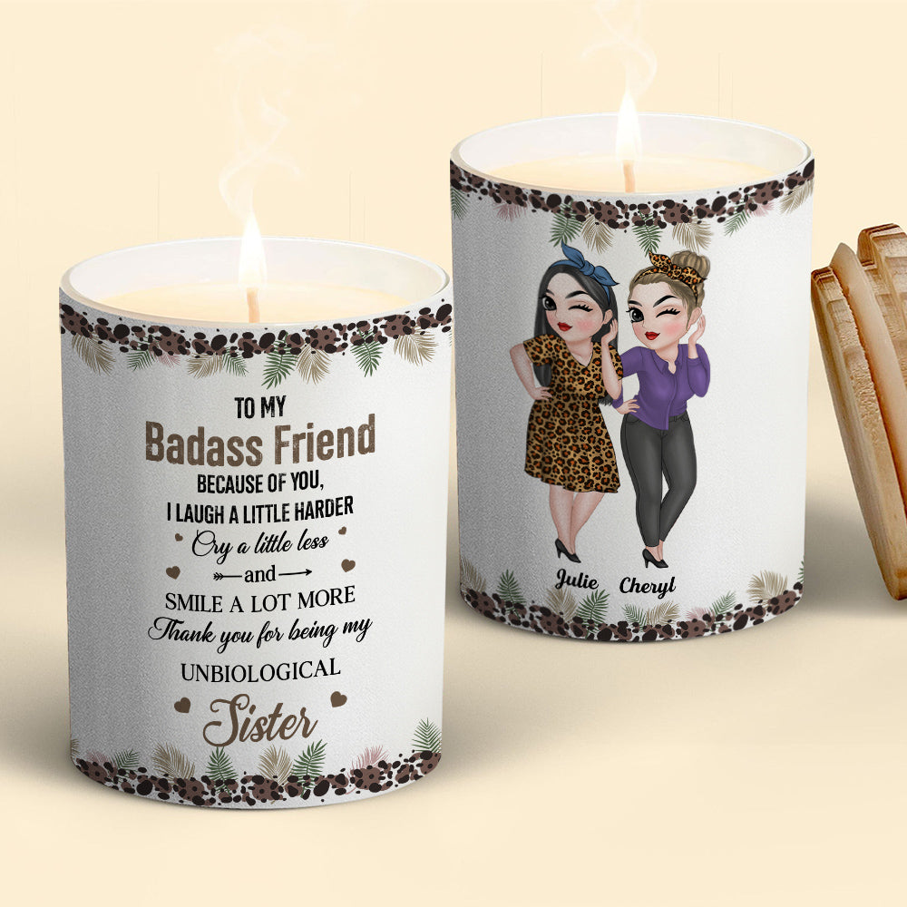 Because Of You I Laugh A Little Harder - Personalized Custom Candle