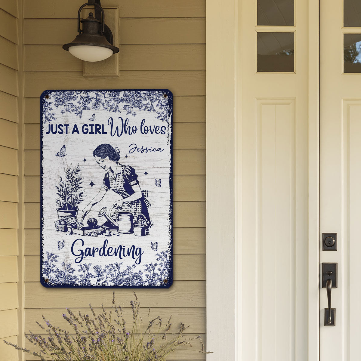 Gardening Blue Toile Style - Personalized Custom Metal Sign