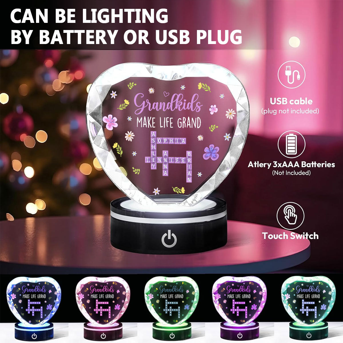 Grandkids Make Life Grand Crossword - Personalized Custom Crystal Led Light