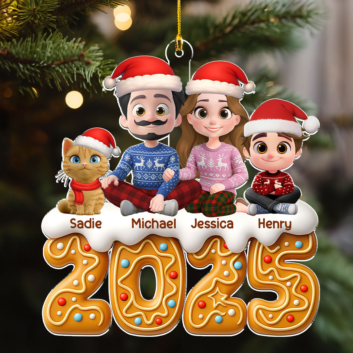 Family Of The Year Cat Version - Personalized Custom Acrylic Ornament