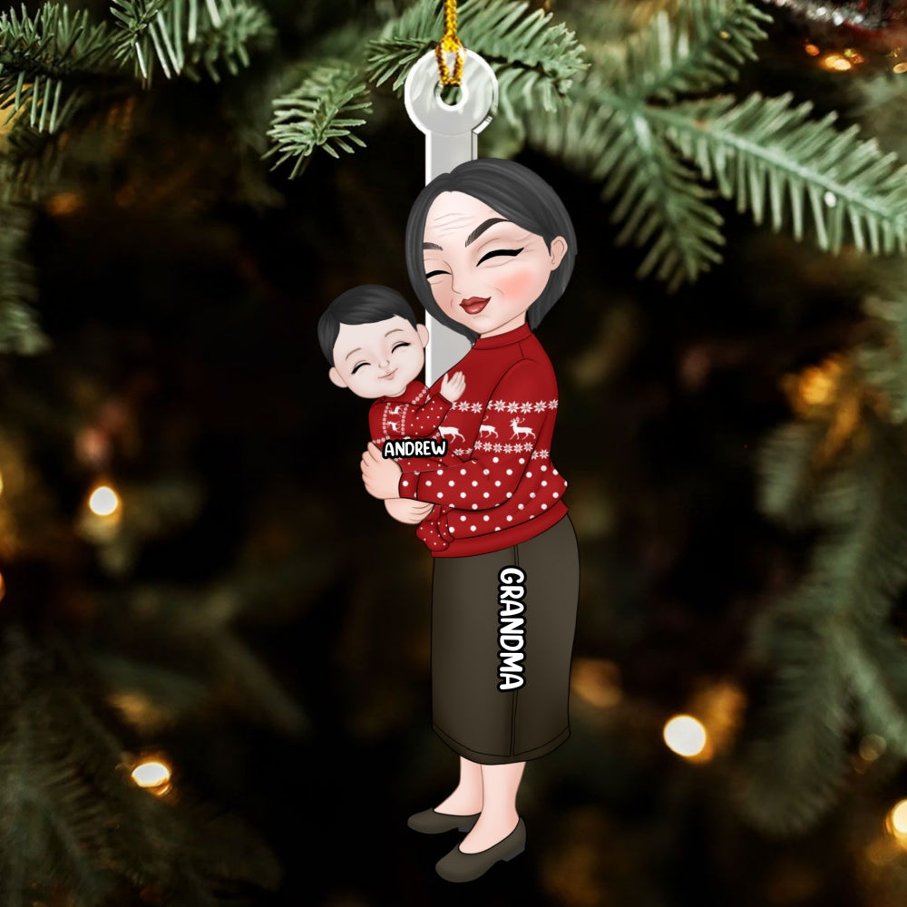 Grandma & Grandkid Hugging Christmas Gift - Personalized Custom Acrylic Ornament