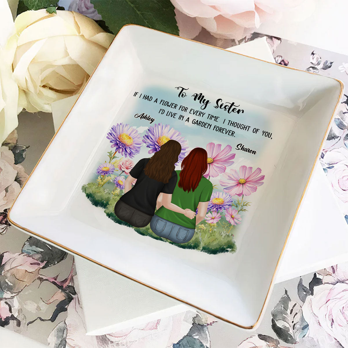 Always Thinking Of You Sister- Personalized Custom Jewelry Dish