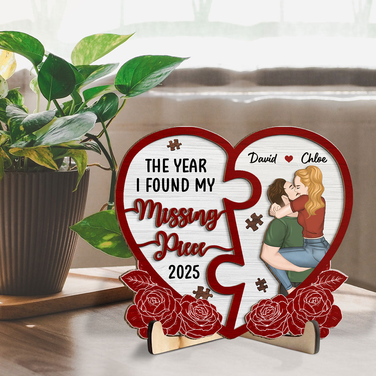 The Year I Found My Missing Piece Heart Puzzle - Personalized Custom Wooden Plaque