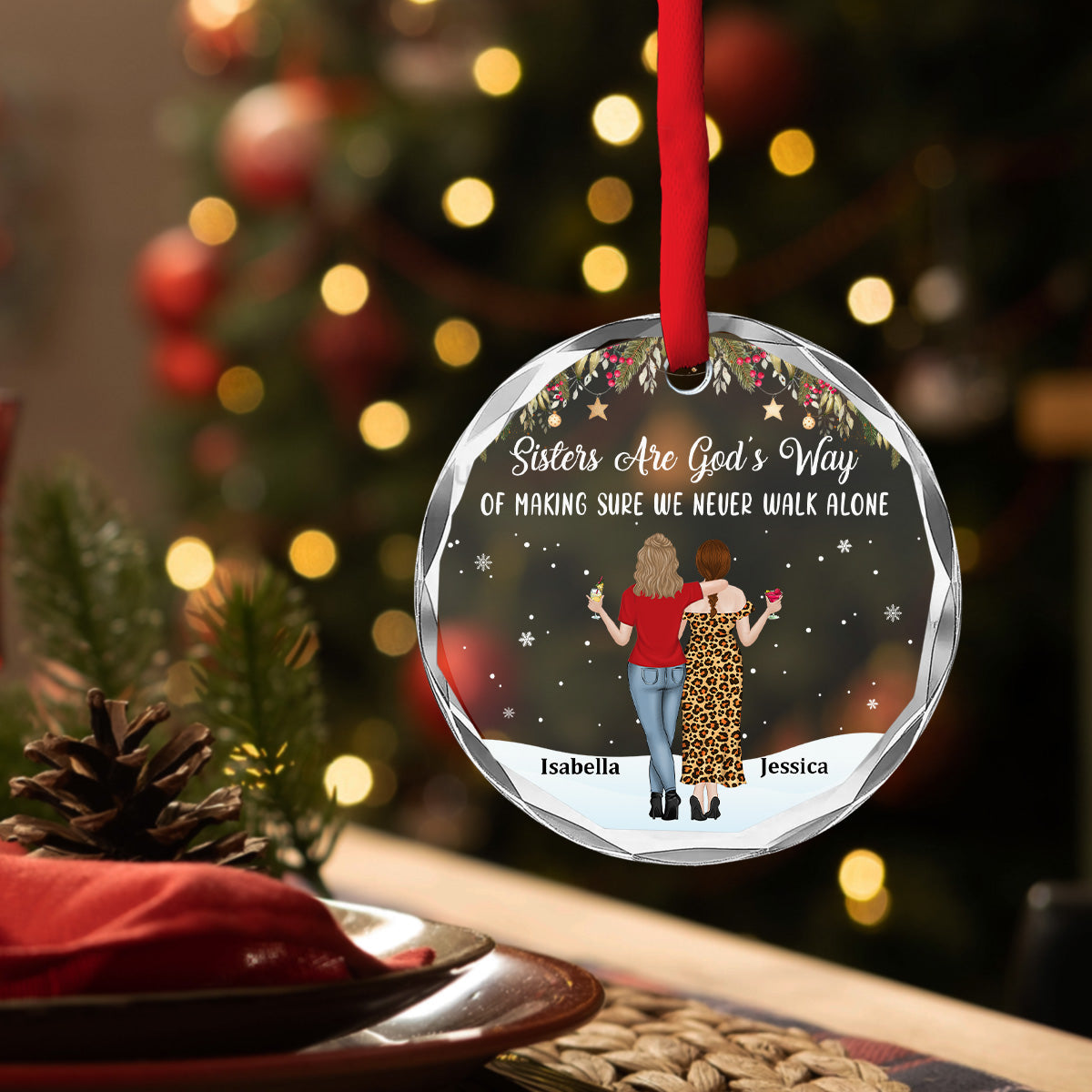 Sister Never Walk Alone - Personalized Custom Glass Ornament