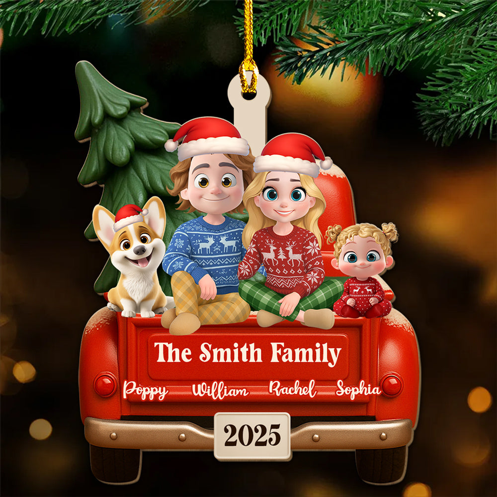 Family Vintage Truck - Personalized Custom 3D Effect Wood Ornament