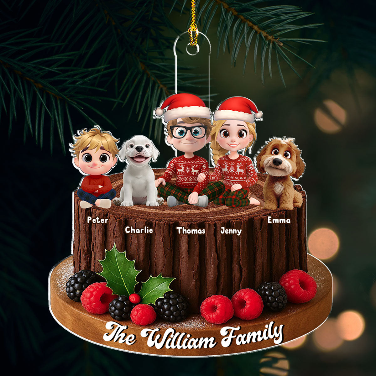 Yule Log Cake Family - Personalized Custom Acrylic Ornament