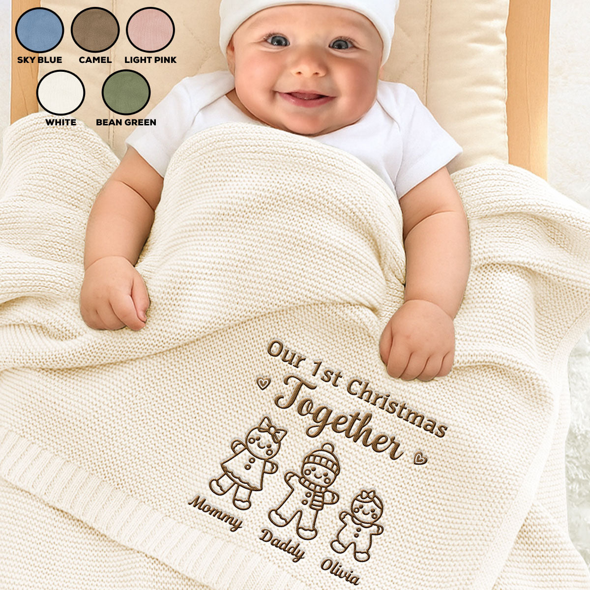Our 1st Christmas Together - Personalized Custom Embroidered Knitted Baby Blanket