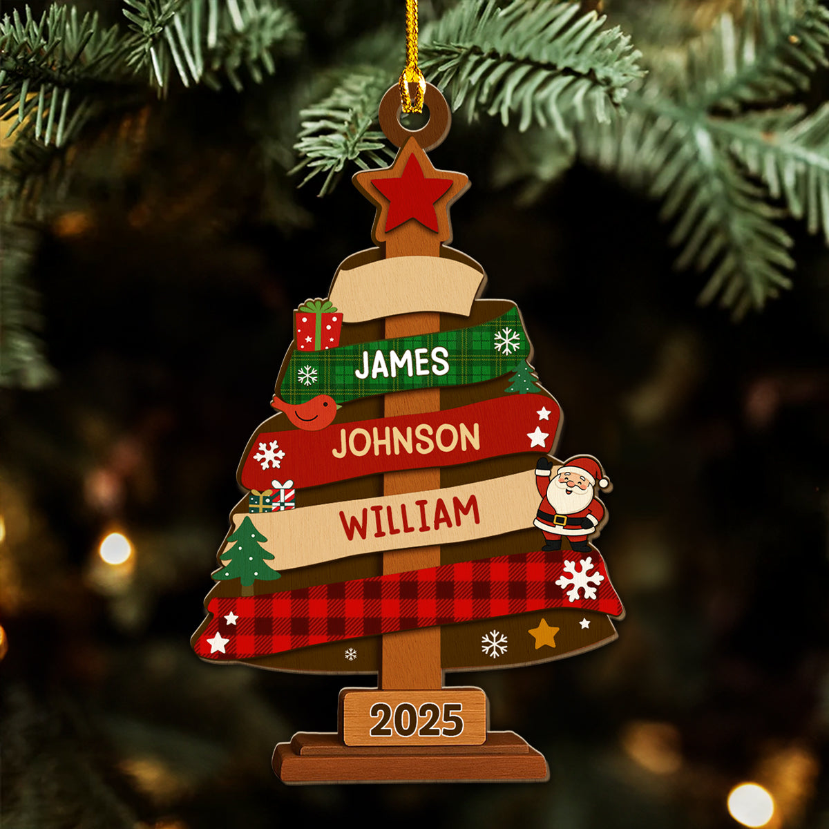 Family Christmas Tree - Personalized Custom Wood Ornament