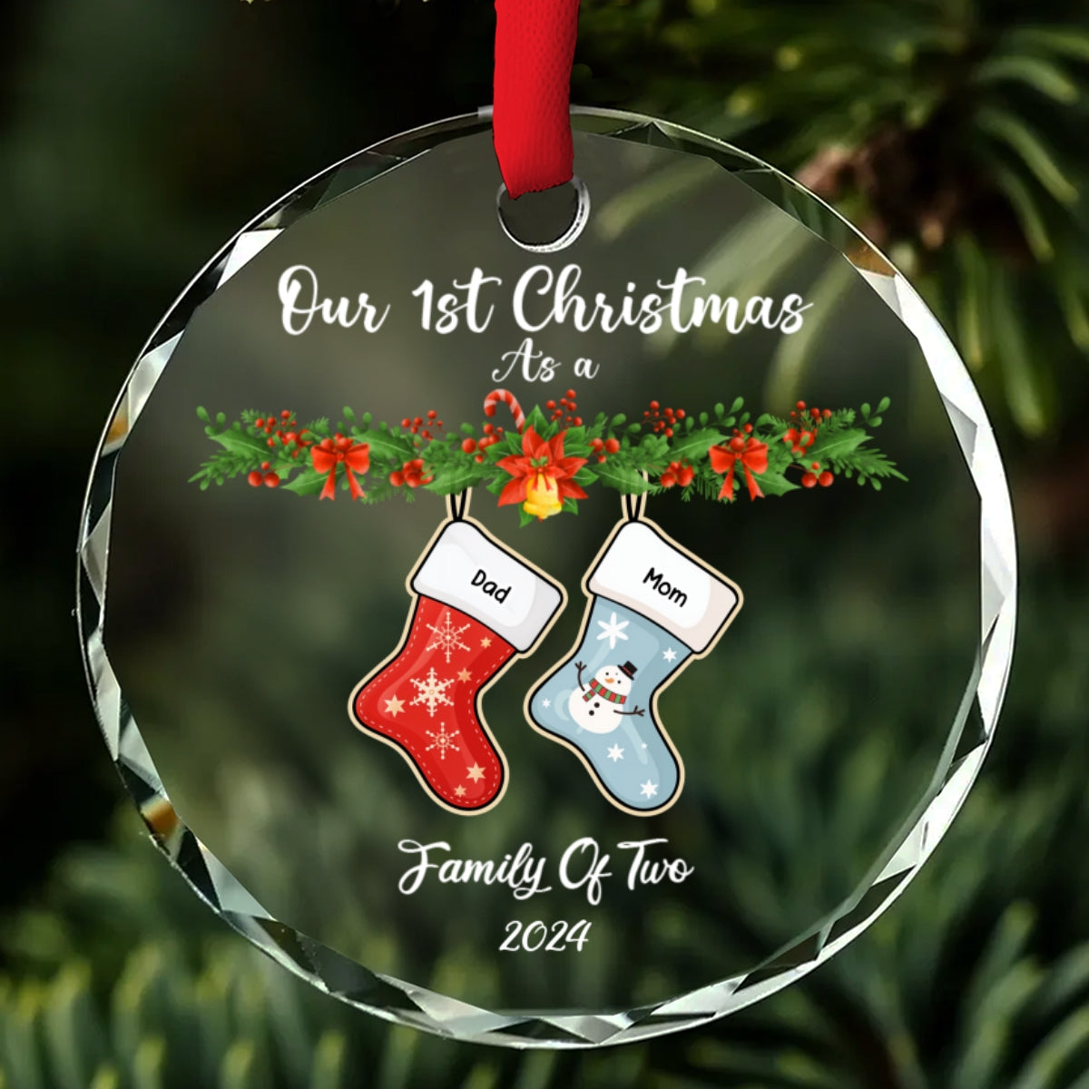 Family Stocking - Personalized Custom Glass Ornament