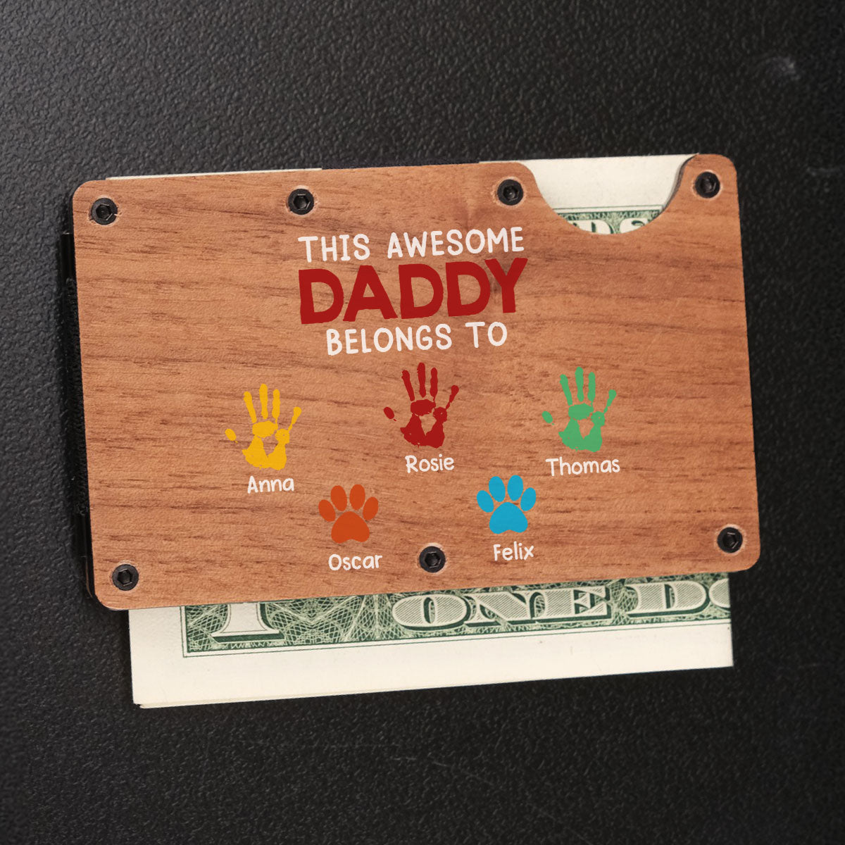 This Awesome Daddy Belongs To - Personalized Custom Wooden Card Holder